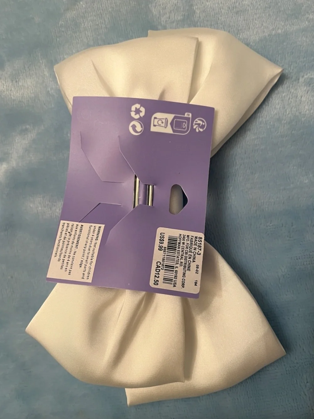 NEW Claire's WHITE Satin Over-sized Bow Barette Clip